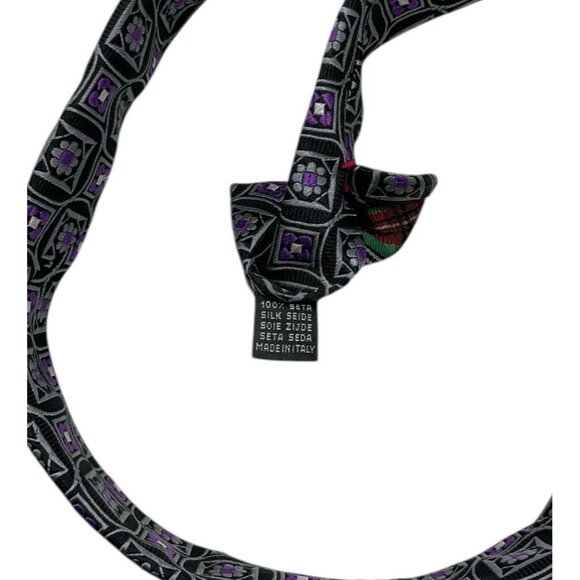 7 DOWNIE ST Men's 100% Silk Necktie LUXURY Tie Black Purple Geometric W:2.8" EUC - Picture 3 of 4